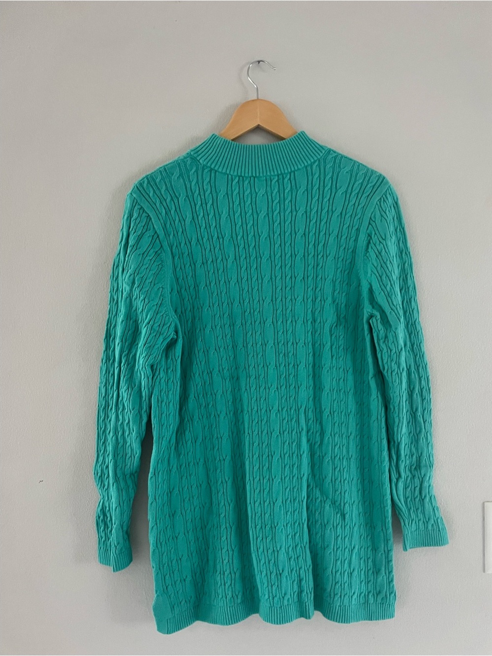Lands' End Green/Blue Cable-Knit Crewneck Sweater - Picture 2 of 5